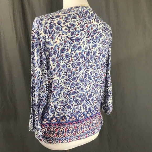 Lucky Brand Blue Floral Tassle Peasant Top M - Picture 3 of 6